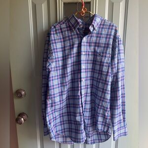 Vineyard Vines Men's Pink and Blue Plaid Button Down